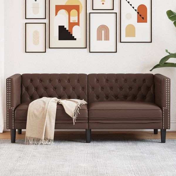 vidaXL Chesterfield-Sofa 2-Sitzer Braun Kunstleder, 372661
