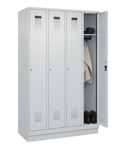 C+P Spind Evolo PLUS, mit Sockel, 4 Abteile, 1950x1200x500mm, 7035/7035, Verschluss Zylinderschloss, Ablageböden 4, 049020-40 S10040