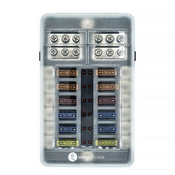 WATTSTUNDE Plus Distributor 12 mit je 4x 5A, 10A, 15A, 20A Flachsicherungen, 905-10016
