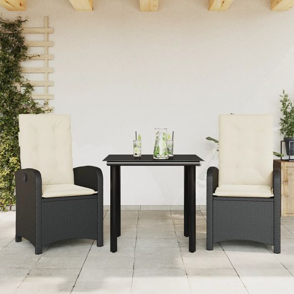 vidaXL 3-tlg. Garten-Essgruppe mit Kissen Schwarz Poly Rattan, 3212300