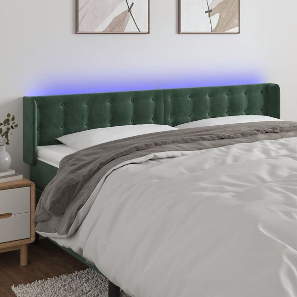 vidaXL LED Kopfteil Dunkelgrün 203x16x78/88 cm Samt, 3123739