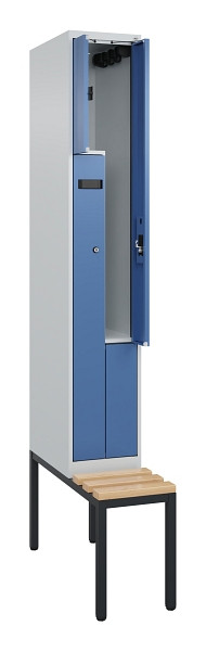 C+P Z-Spind Evolo PLUS, Bank, 2 Fächer, 2120x300x815mm, 7035/5023, Zylinderschloss, Sitzfläche Buche-Hartholz, Sitzbank, 0490537-102 S10041