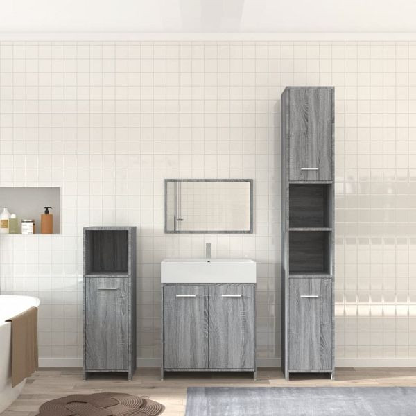 vidaXL 4-teilig Badmöbel-Set Grau Sonoma Holzwerkstoff, 3154404