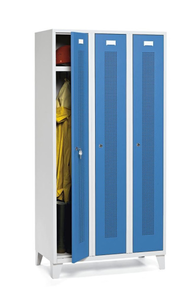 Deskin Garderobenspind SYSTEM SP1 mit Füßen, Korpus Lichtgrau, Türen Lichtblau, H 1800 x B 870 x T 500 mm, Zylinderschloss, 330852