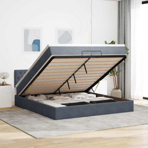 vidaXL Ottoman-Bett mit Matratze Dunkelgrau 200x200 cm Samt, 3311868