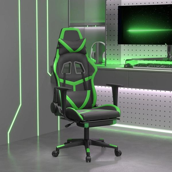 vidaXL Gaming-Stuhl mit Massage & Fußstütze Schwarz & Grün Kunstleder, 345437