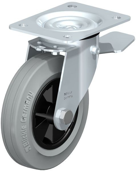 Blickle LE-VPP 160G-ST-SG Stahlblech-Lenkrolle mit Anschraubplatte & Feststeller, Vollgummi, Grau, 337493