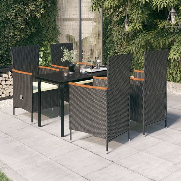 vidaXL 5-teilig Garten-Essgruppe mit Kissen Schwarz, 3099427