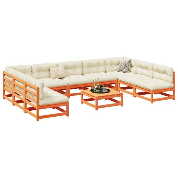 vidaXL 10-teilig Garten-Sofagarnitur mit Kissen Wachsbraun Kiefernholz, 3299597