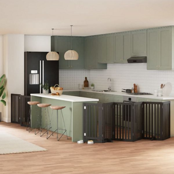 vidaXL 9-tlg. Hundetor mit Tür Faltbar Schwarz 450 cm Pappelholz, 3155656