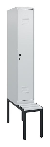 C+P Umkleidespind Classic PLUS, mit untergebauter Sitzbank, 1950x300x815mm, 7035/7035, Drehriegel, 0800505-10 S10039