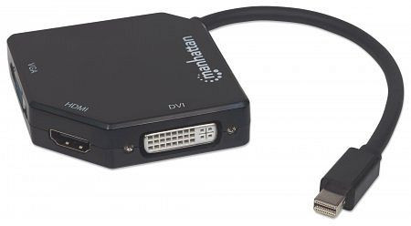 MANHATTAN 3-in-1 4K Mini-DisplayPort-Adapter, Mini-DisplayPort-Stecker auf HDMI/DVI/VGA-Buchse, passiv/aktiv, schwarz, 207720
