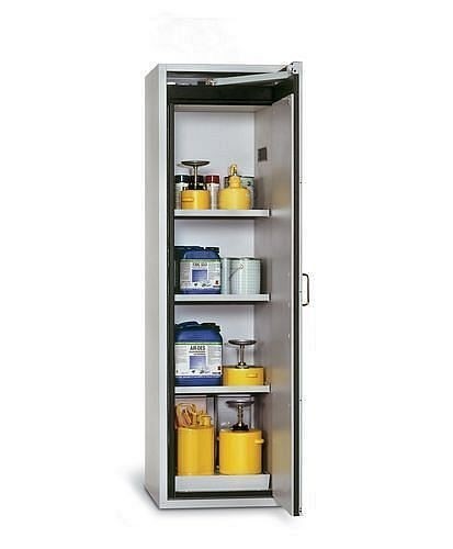 asecos Gefahrstoffschrank G-601, 600 mm, 3 Einlegeböden, Tür rechts, grau, 3022900130249