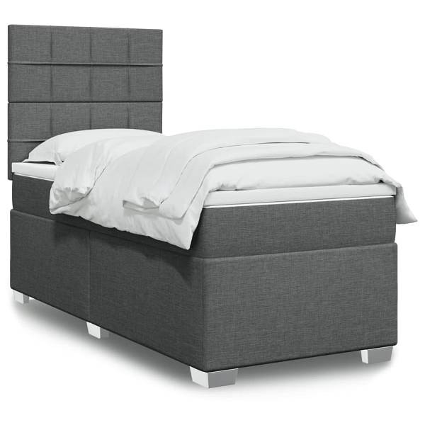 vidaXL Boxspringbett mit Matratze Dunkelgrau 100x200 cm Stoff, 3292700