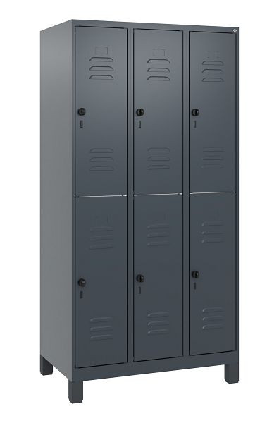 C+P Doppelstöckiger Spind Classic PLUS, Füße, 3 Abteile, 1800x900x500mm, 7016/7016, Drehriegel, 0803107-30 S10012