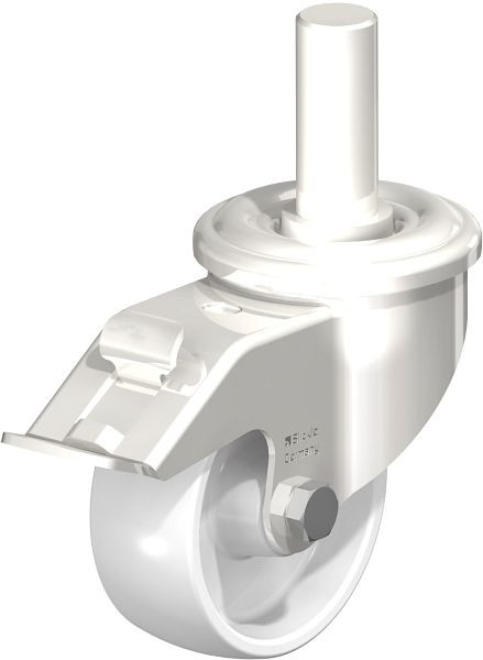 Blickle LEXZ-PO 80G-FI Edelstahl-Lenkrolle mit Zapfen & Feststeller, Polyamid, Weiß, 627042