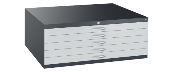 C+P Flachablageschrank Serie 7100_7200, H420xB1100xT765mm, 7016/7035, 5 Schubladenblenden doppelwandig, 7100-000 S10347