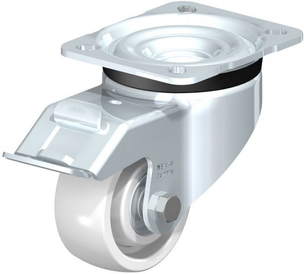 Blickle LK-SPO 75K-FI Stahlblech-Lenkrolle, schwere Ausführung, mit Anschraubplatte & Feststeller, Polyamid, Weiß, 758411