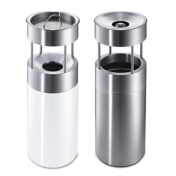 Stein HGS Kombiascher/Abfallbehälter -CREW-, CREW 50 Ascher mit Sandsieb, selbstlöschend, weiß beschichtet (RAL 9010), ohne (mobil), 14651-0201