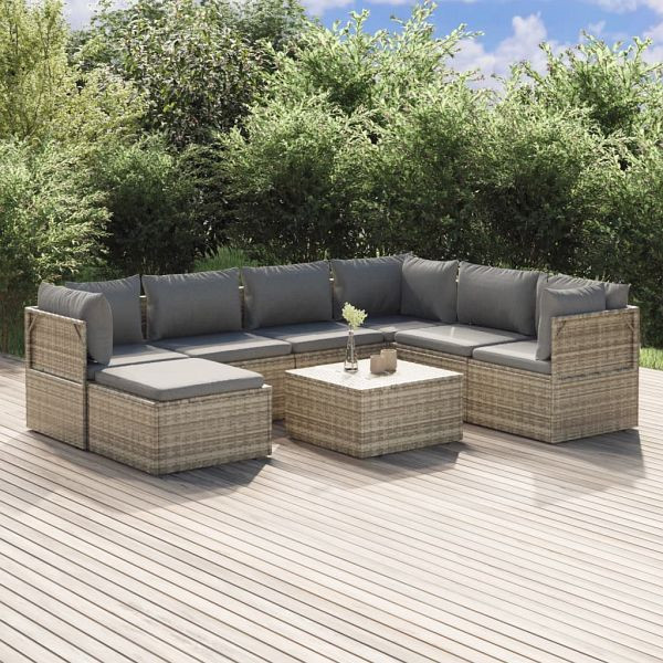 vidaXL 8-teilig Garten-Lounge-Set mit Kissen Grau Poly Rattan, 3157388
