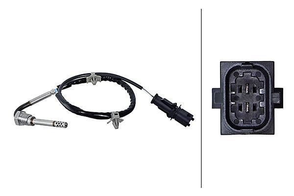 HELLA Sensor, Abgastemperatur, 2-polig, geschraubt, Kabel: 420mm, mit Befestigungsclips am Kabel, 6PT 010 376-351