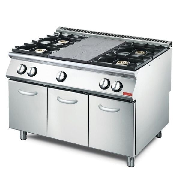 Gastro M Gasherd mit Glühplatte GM70/120TPPCG2, mit Unterschrank, 23,9 kW, 4 Brenner, 1 Glühplatte, Propangas, 700-Serie, GN084