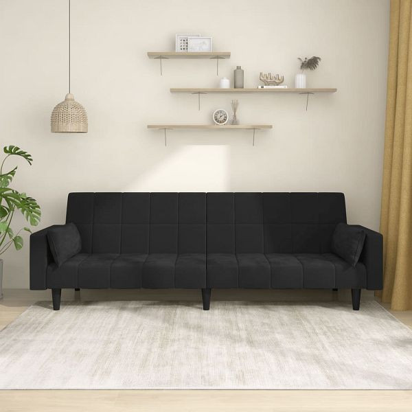 vidaXL Schlafsofa 2-Sitzer mit 2 Kissen Schwarz Samt, 375850