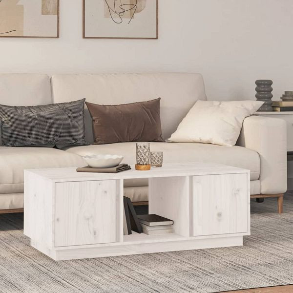 vidaXL Couchtisch Weiß 110x50x40 cm Massivholz Kiefer, 814425