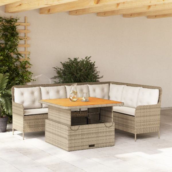 vidaXL 2-tlg. Garten-Sofagarnitur mit Kissen Beige Poly Rattan, 3262086