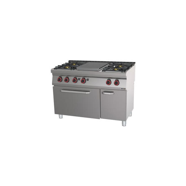 Casselin Gasherd mit 4 Kochstellen und 1 Coup de Feu-Platte mit Gasofen GN 1/1 HP 120 - Linie 700, C7FOG4F1PFG120