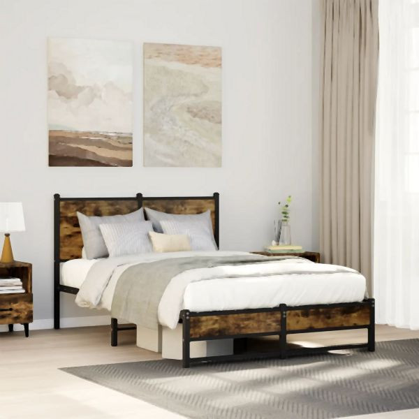 vidaXL Metallbett ohne Matratze Räuchereiche 120x190 cm, 4007829