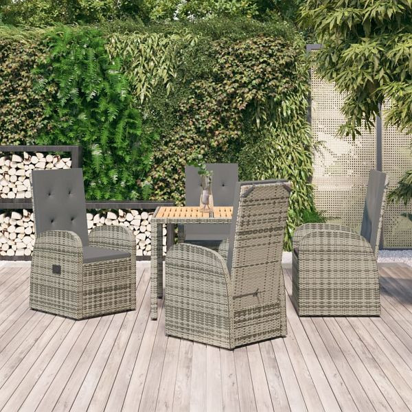 vidaXL 5-teilig Garten-Essgruppe mit Kissen Grau Poly Rattan, 3157583