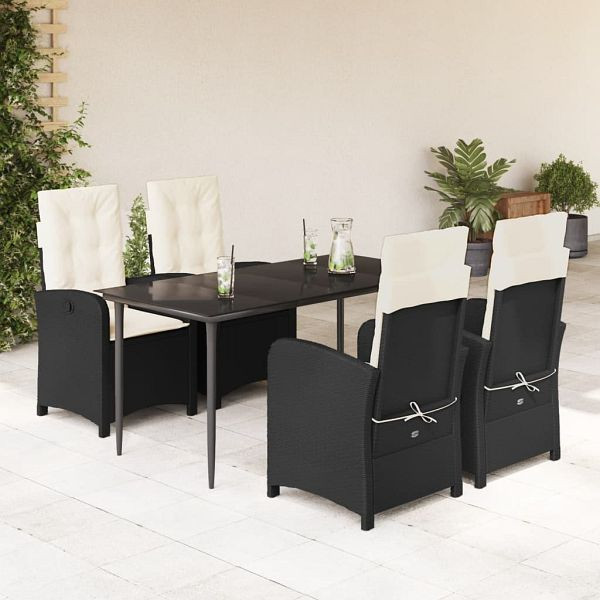vidaXL 5-teilig Garten-Essgruppe mit Kissen Schwarz Poly Rattan, 3212294