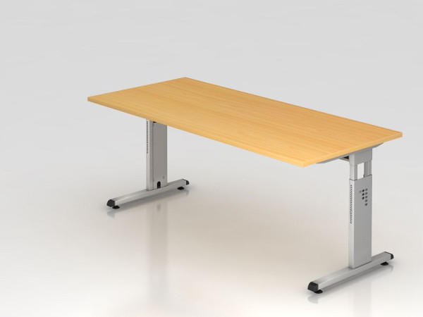 Hammerbacher Schreibtisch C-Fuß 180x80cm Buche/Silber, Arbeitshöhe 65-85 cm, VOS19/6/S