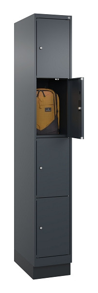 C+P Schließfachschrank Evolo PLUS, mit Sockel, 4 Fächer, 1950x300x500mm, 7016/70, Frontfarbe RAL 7016 Anthrazitgrau, 049020-104 S10016