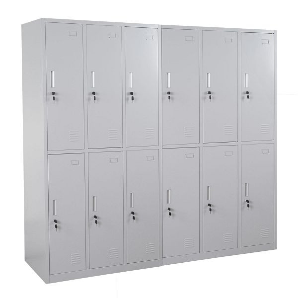 Mendler Schließfach Boston T829, Schließfachschrank Wertfachschrank Spind, Metall 12 Fächer, grau, 2x54028