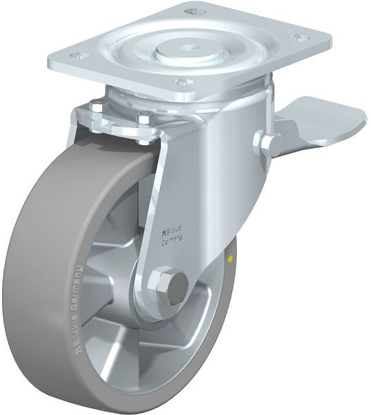 Blickle LH-ALTH 160K-ST-AS Stahlblech-Lenkrolle, Schwerlast-Ausführung, mit Anschraubplatte & Feststeller, Blickle Extrathane®, Grau, 852514