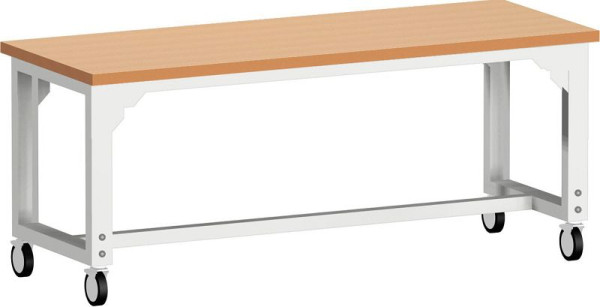 bott cubio Werkbank mobil höhenverstellbar mit 3 Querstreben und Rotbuche-Platte BxTxH: 2000 x 750 x 840-1140 mm Rotbuche RAL 7035, 41003293.16V