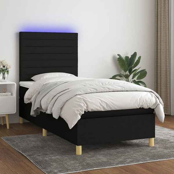 vidaXL Boxspringbett mit Matratze & LED Schwarz 80x200 cm Stoff, 3135471