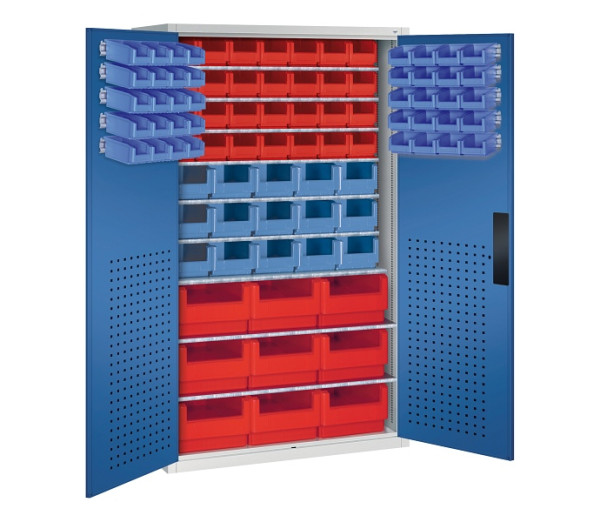 C+P Magazinschrank Serie 13, H1950xB1100xT535mm, 7035/5010, 92 Sichtlagerkästen, 130276-65 S10105