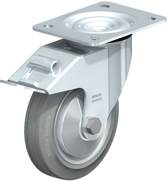 Blickle LE-VE 150R-FI-SG-FA Stahlblech-Lenkrolle mit Anschraubplatte & Feststeller, Vollgummi, Grau, 743952