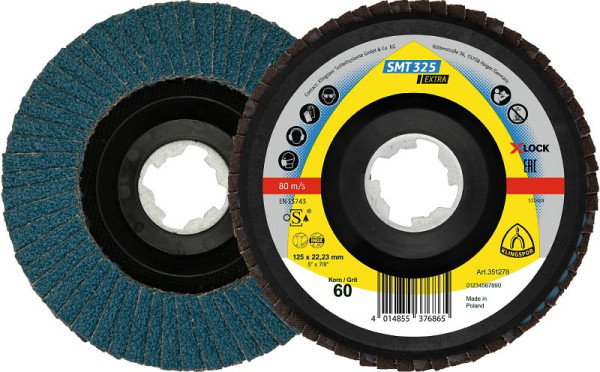 Klingspor SMT 325 Schleifmopteller X-LOCK, 125 x 22,23 mm Korn 60 gerade, 351277