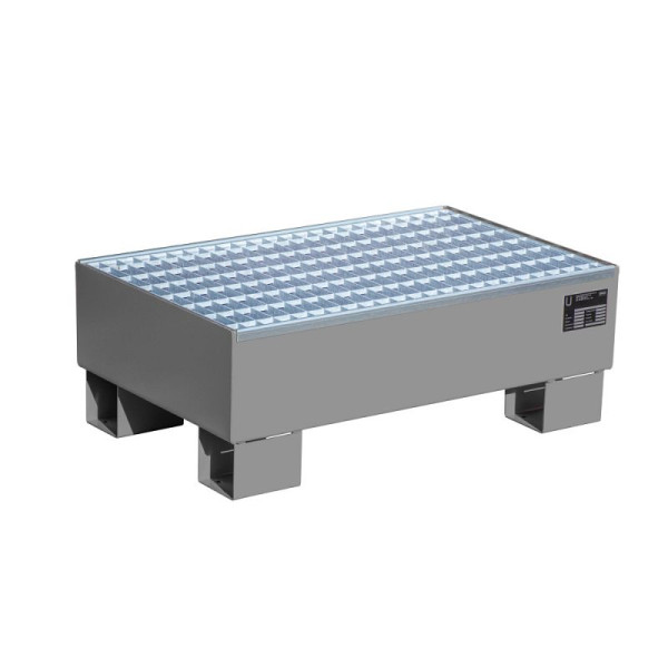 STEIN HGS Auffangwanne AW 60, 61 Liter, RAL 7005 mausgrau, Gesamthöhe 295 mm, lackiert, 2 x 60 Liter Fass, Gitterrost, 79186.0011