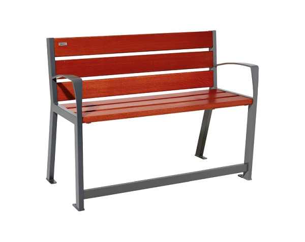 Procity Sitzbank Silaos Für Senioren 6 Holzlatten, Mit Armlehne, Holz & Stahl, 1200 mm, Mahagoni/Procity Grau, 209621.GPRO.ACAJ