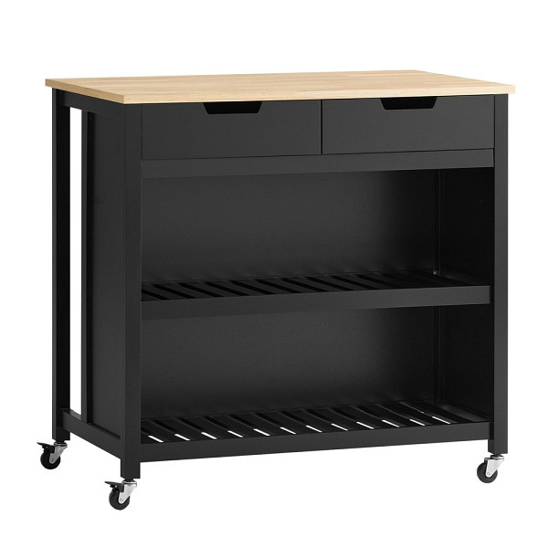 SoBuy Kücheninsel mit zwei Schubladen Schwarz 98x58x94 cm, Funktional, FKW74-SCH