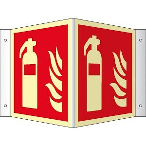 Moedel Winkelschild Feuerlöscher ISO 7010, Kunststoff, nachleuchtend, 160-mcd, 300x300 mm, 76839