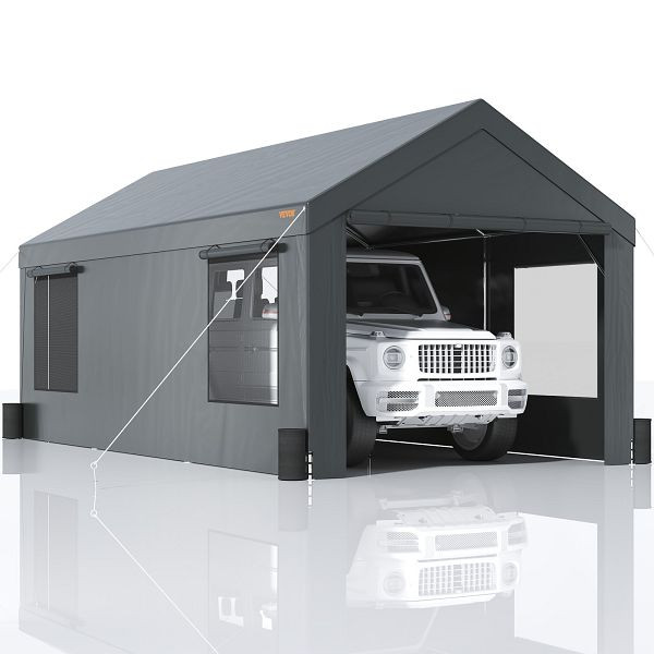VEVOR Zeltgarage 3,7 x 6 x 2,96 m Garagenzelt aus 180 g/m² verzinktes Stahlrohr Lagerzelt Carport 38 mm Säulendurchmesser Dunkelgrau, FBSJS812X20FTJ5VCV0