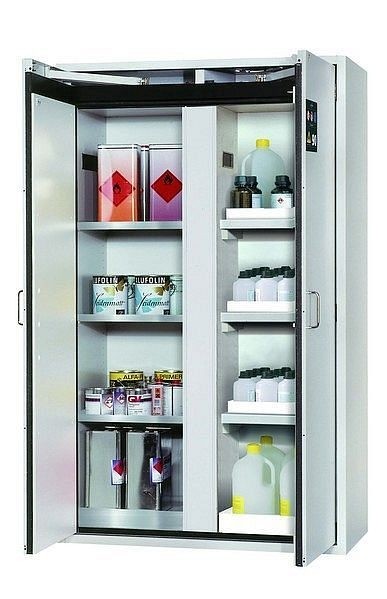 asecos Sicherheitsschrank S-CLASSIC-90, S90.196.120.MV.WDAS in lichtgrau RAL 7035 mit 3x Fachboden (Edelstahl), 30348-001-30350