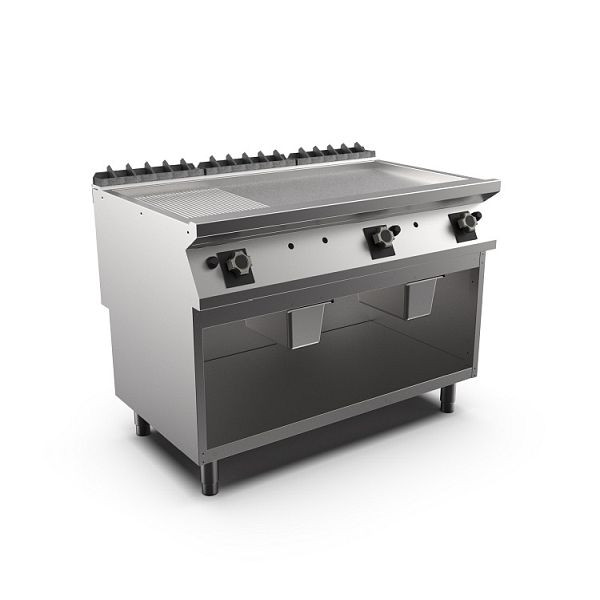 Mareno M1-900 Gas-Backplatte mit 2/3 glatter und 1/3 gerippter mattverchromter Platte, 120cm, 1200(B)x920(T)x900(H)mm, FT912GMCSG, 191.231