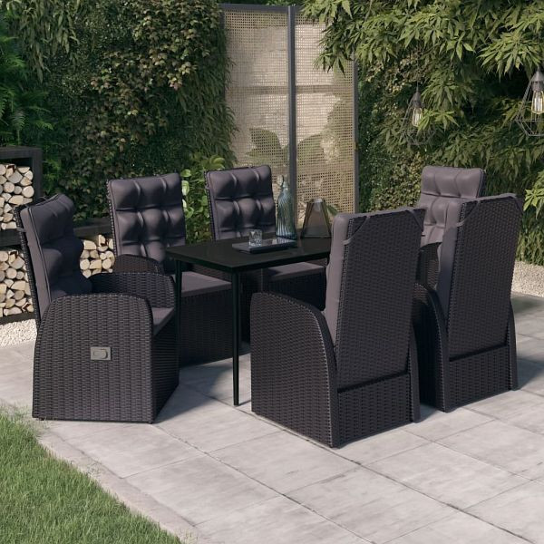 vidaXL 7-teilig Garten-Essgruppe mit Kissen Schwarz, 3099494